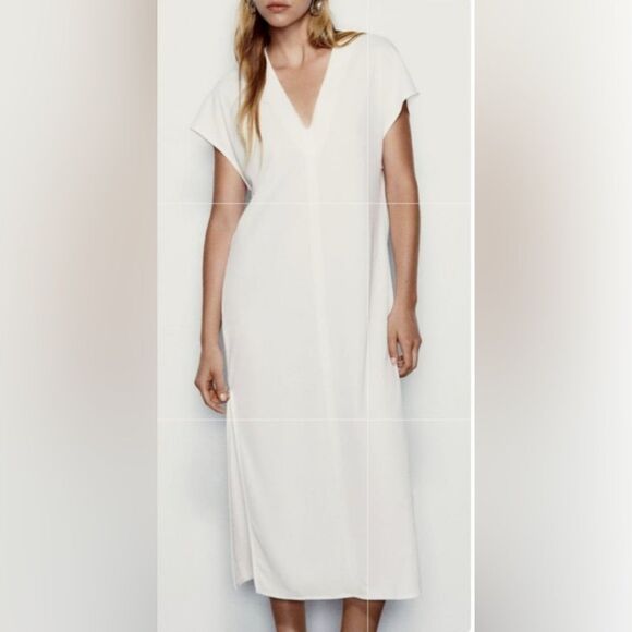 Zara Midi Off White Stretchy Dress(Size Medium) - Picture 1 of 8